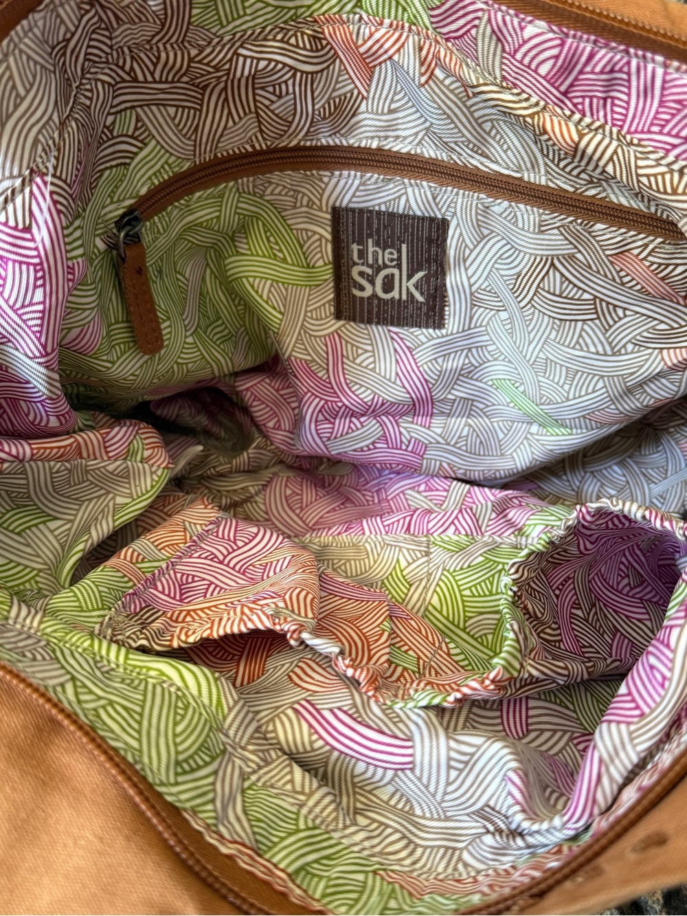 The SAK Indio Leather &
Denim Patchwork Satchel Boho Purse Hobo Shoulder Bag - Picture 7 of 8